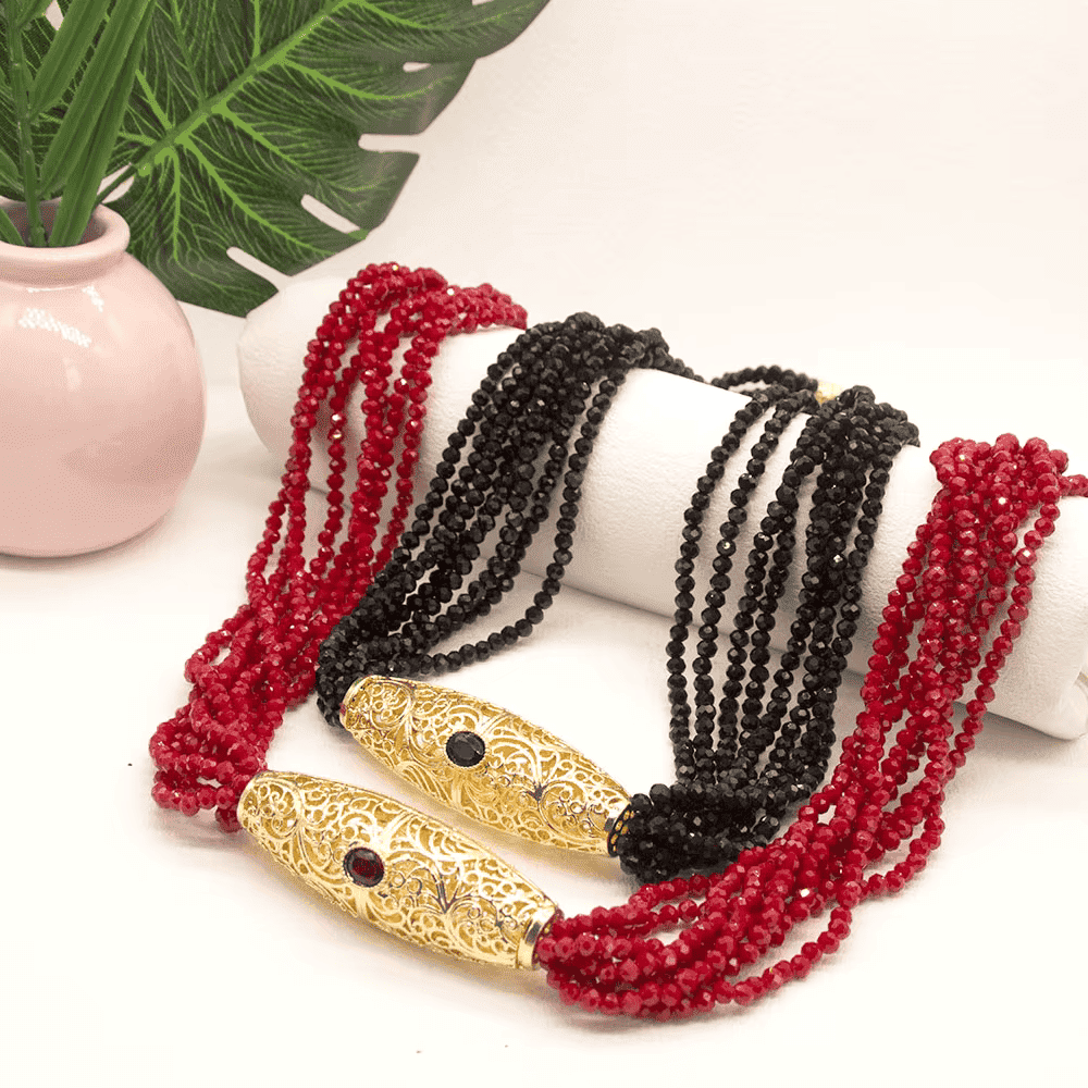 Gold Tone Moroccan Crystal Choker Necklace for Bridal Wear