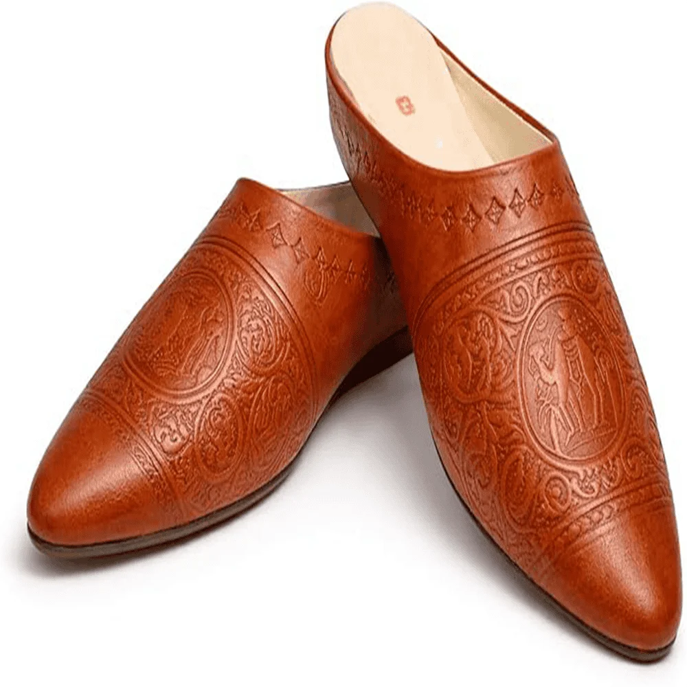 Moroccan Leather Babouche Slippers for Women with Mid Heel