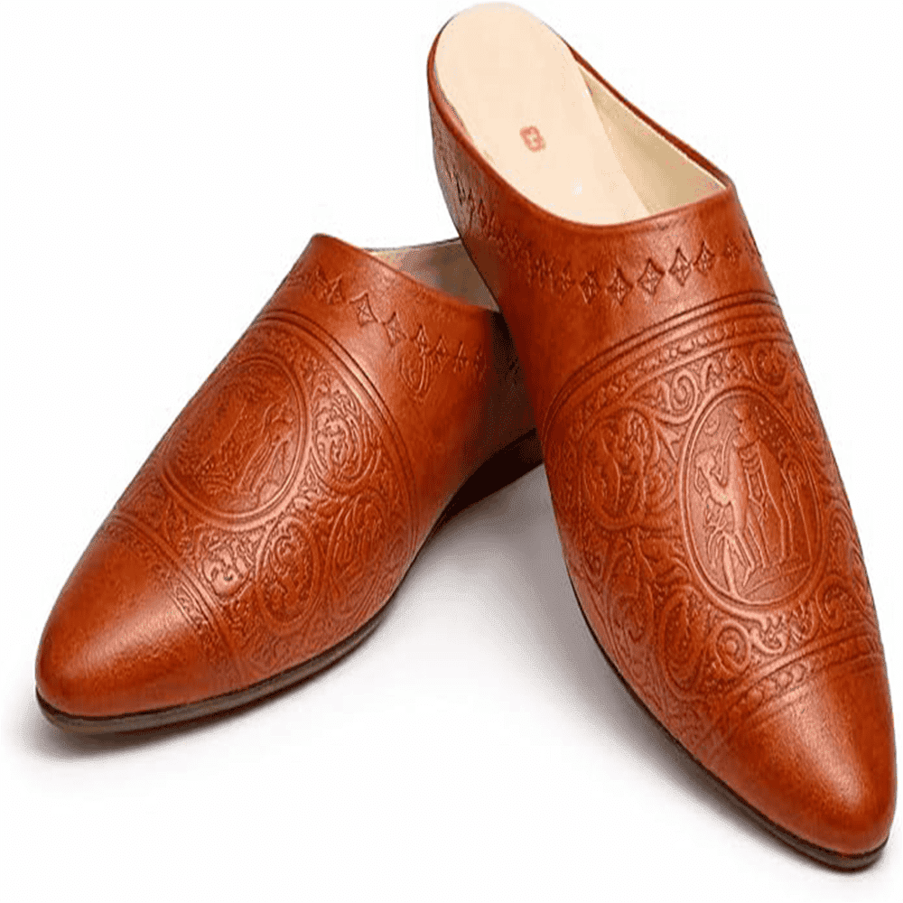 Moroccan Leather Babouche Slippers for Women with Mid Heel