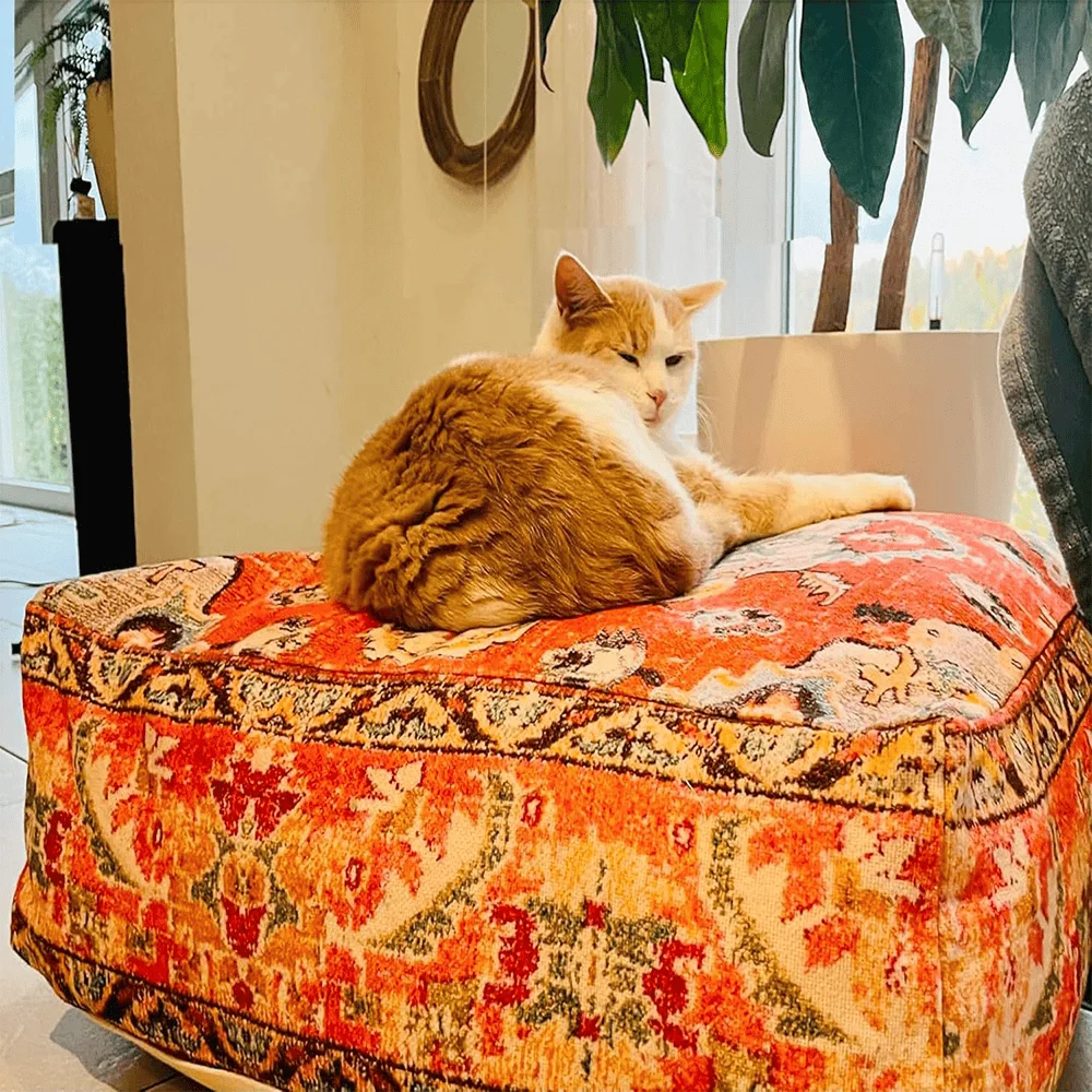 Handmade Moroccan Pouf Cover 24x24 Boho Cotton Ottoman Case