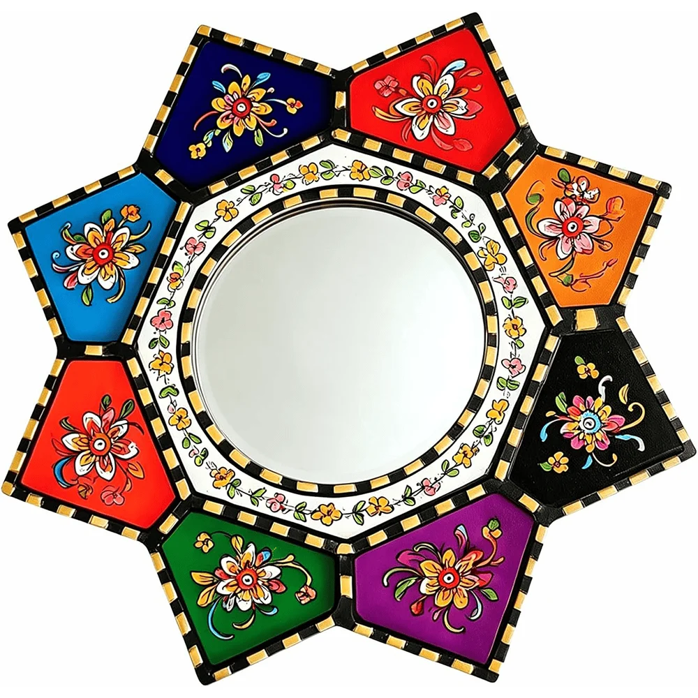 Sunburst Mandala Moroccan Wall Mirror HandPainted Boho Decor