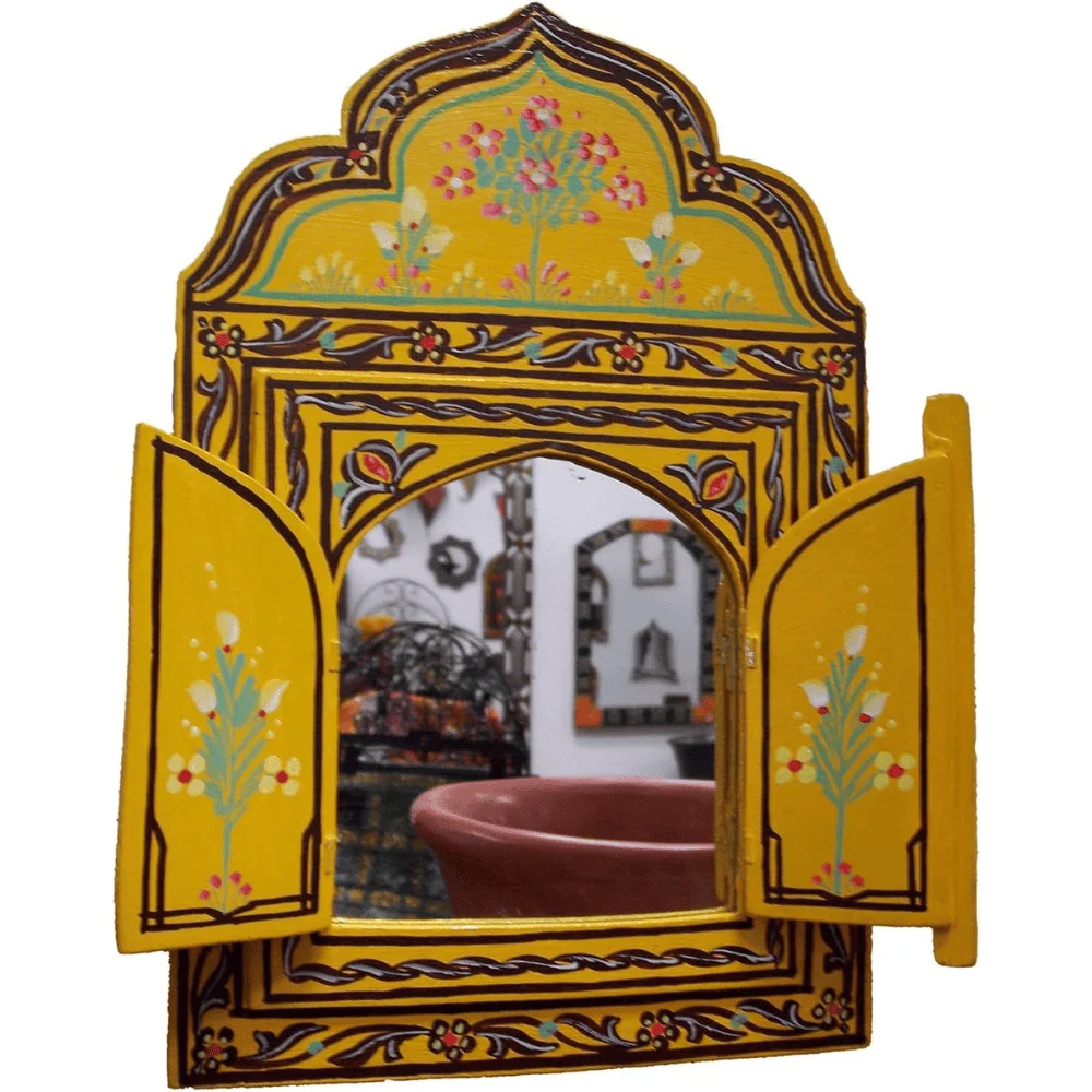 Handcrafted Moroccan Mirror with Painted Arabesque Doors