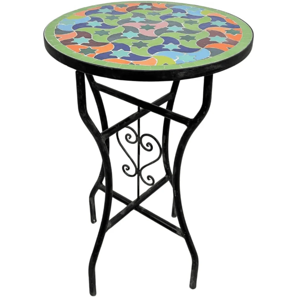 Moroccan Round Side Table Handmade Mosaic Tile Patio & Table