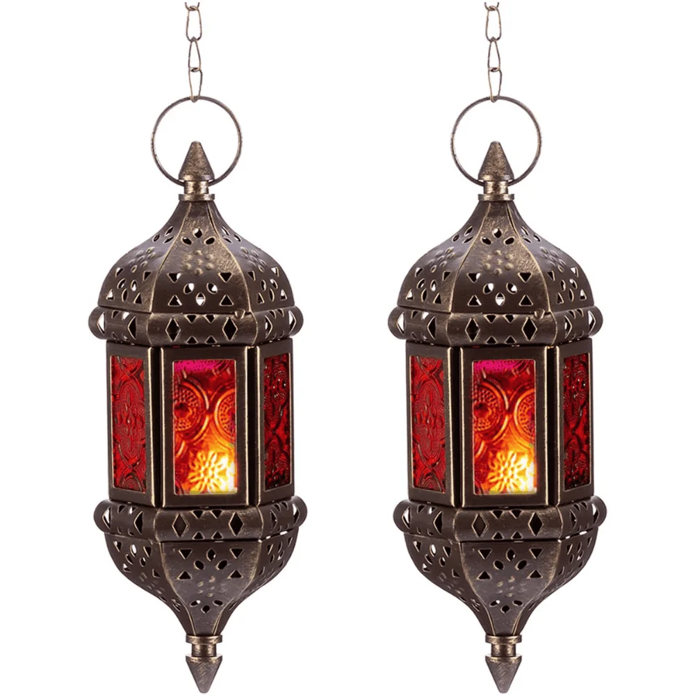 Handmade Moroccan Hanging Candle Lantern Vintage Glass Decor