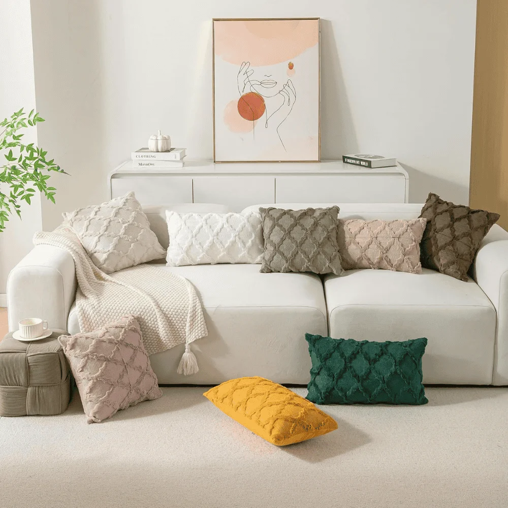 Set of 2 Moroccan Plush Throw Pillow Covers for Sofa Décor